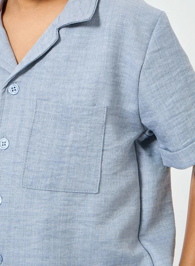 Styli Boys Blue Solid Shirt and Shorts Set